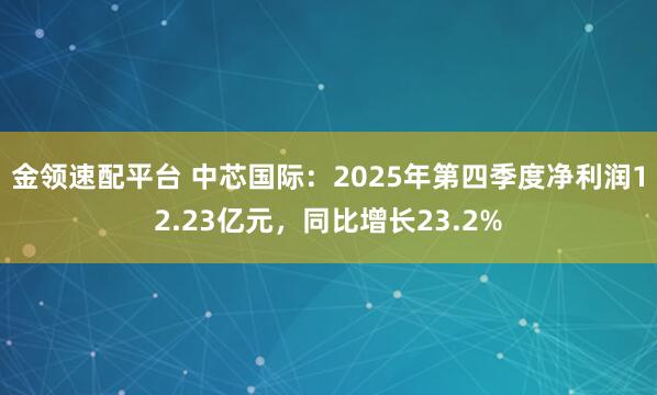 金领速配平台 中芯国际：2025年第四季度净利润12.23亿元，同比增长23.2%